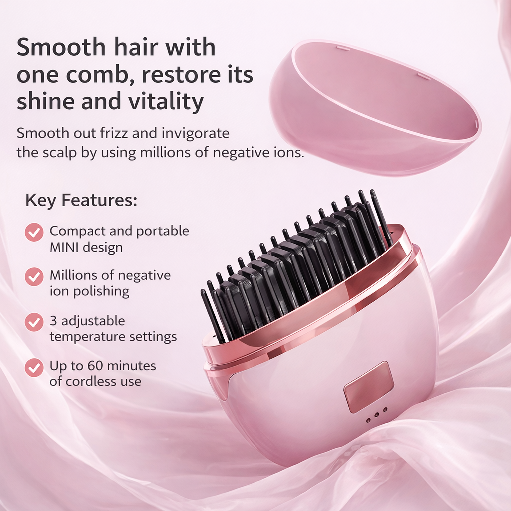 Portable Cordless Electric Hair Straightener Brush – Rechargeable Mini Straightening Comb