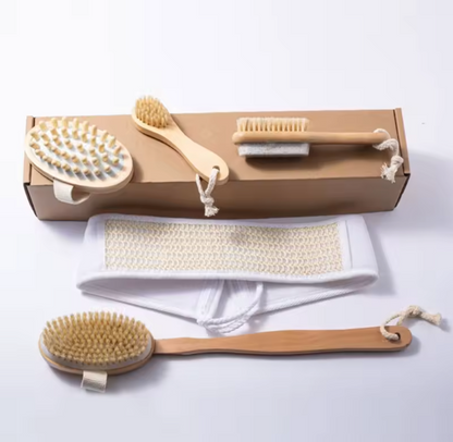5-Piece Natural Bristle Bath Brush Set for Exfoliation and Dry Brushing